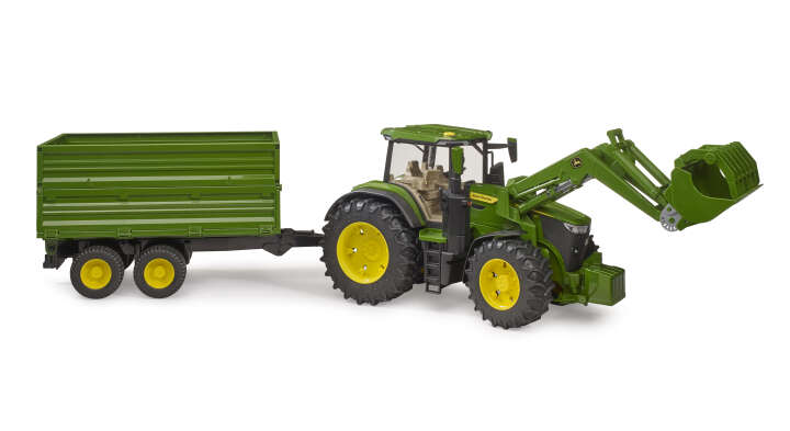 bruder John Deere 7R 350 mit Frontlader und Tandemachstransportanhänger